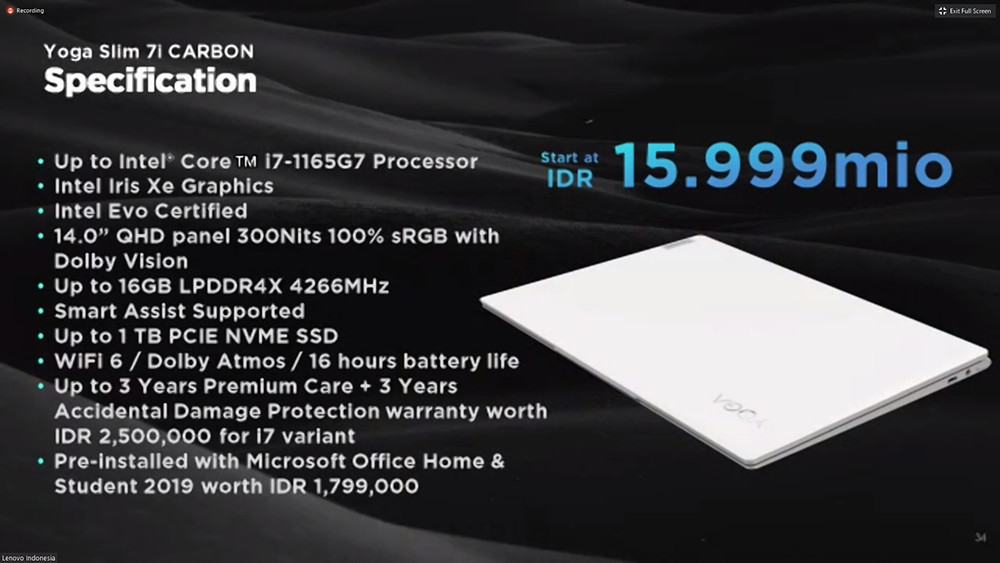 Jadi yang Pertama, Lenovo Indonesia Rilis Laptop Intel Core 11th Gen Yoga Slim 7i Carbon