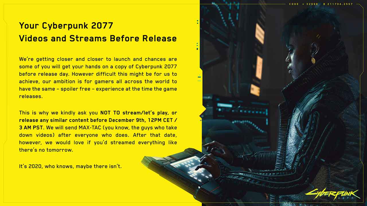 cyberpunk 2077 stream notice