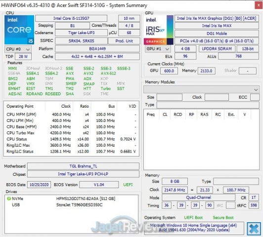 Review Core i5 Generasi 11 dan Iris Xe Max pada Acer Swift 3X: Untuk Content Creator & Bisa Gaming 8 hwinfo gpu