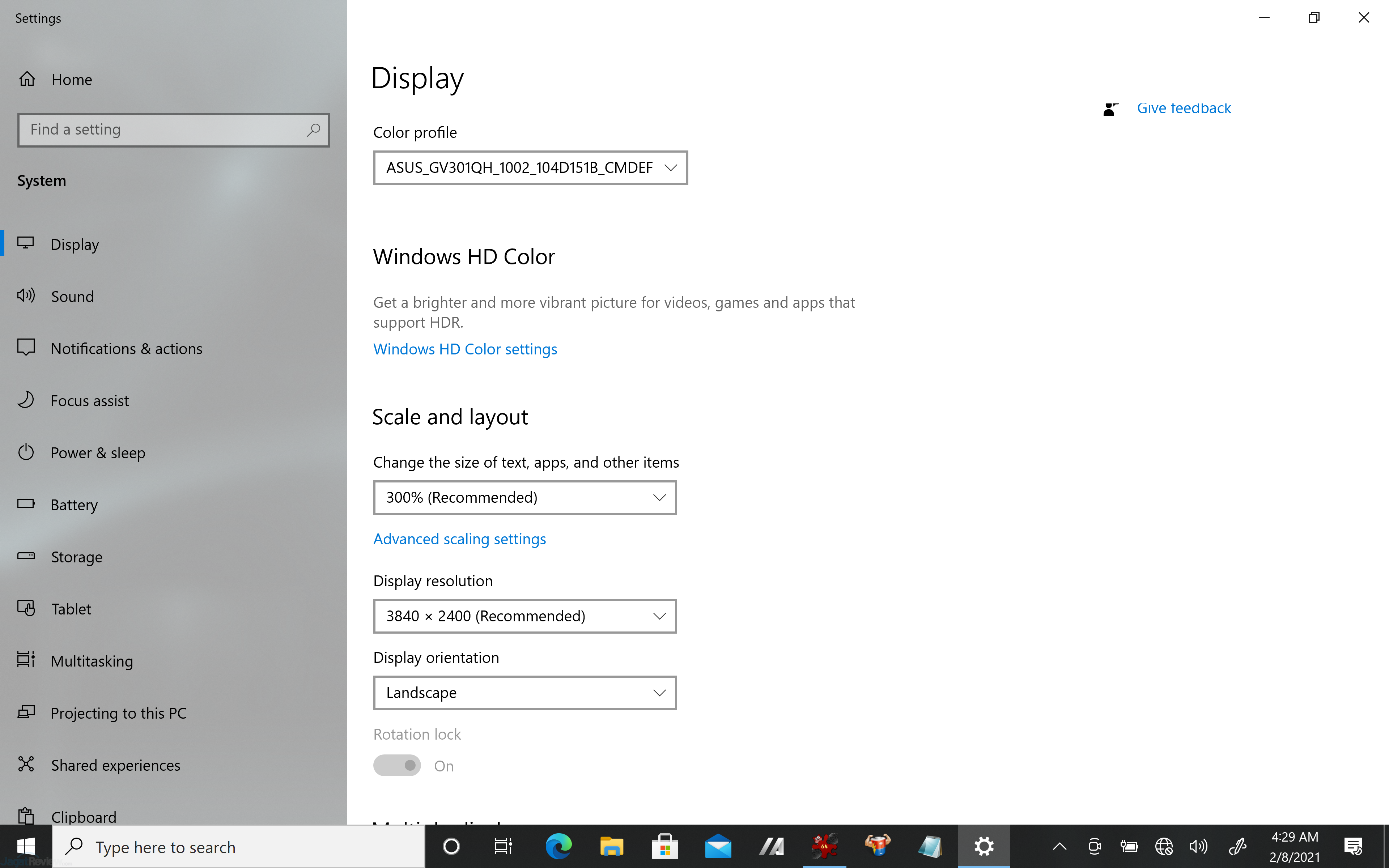 Analisis & Review AMD Ryzen 9 5980HS (di ASUS ROG FLOW X13) 10 2 Screenshot 140 DISPLAY PROPERTIES