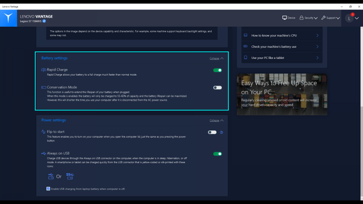 Lenovo Vantage Battery Setting