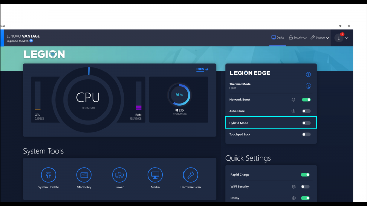 Lenovo Vantage Hybrid Mode