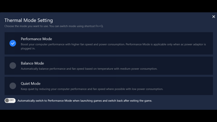 Lenovo Vantage Thermal Mode