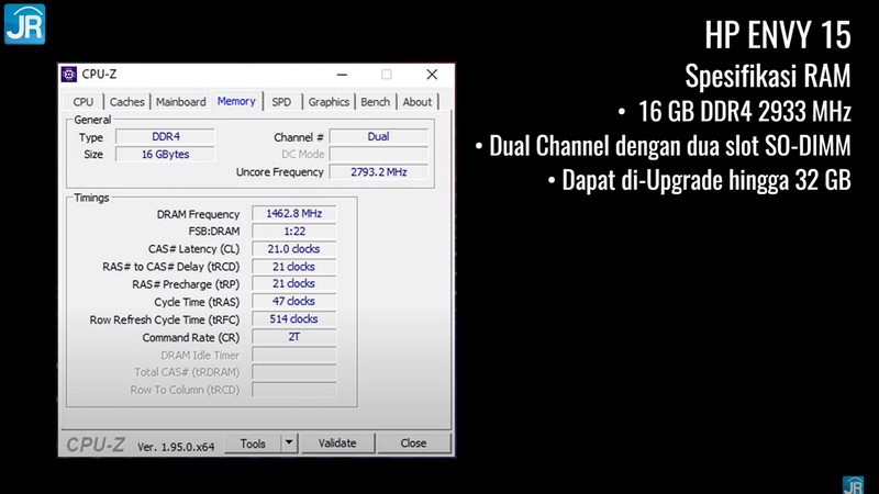 Review HP Envy 15: Kencang, Elegan, Cocok utk Content Creator & Video Editor 3 cpuz ram