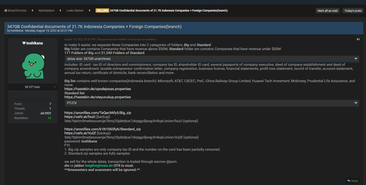 Lagi! Data Perusahaan-perusahaan Indonesia Bocor di Situs Gelap 1 data perusahaan Indonesia bocor di situs gelap
