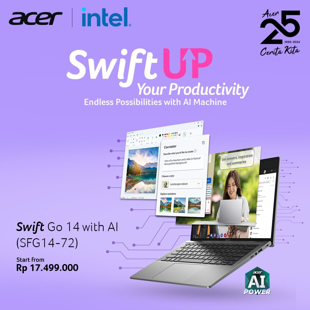 Acer Swift Go 14 (SFG14-72) dengan Intel Core Ultra 7 Resmi Dijual di Indonesia! 1 Acer Swift Go 14 (SFG14-72) dengan Intel Core Ultra 7 Resmi Dijual di Indonesia!