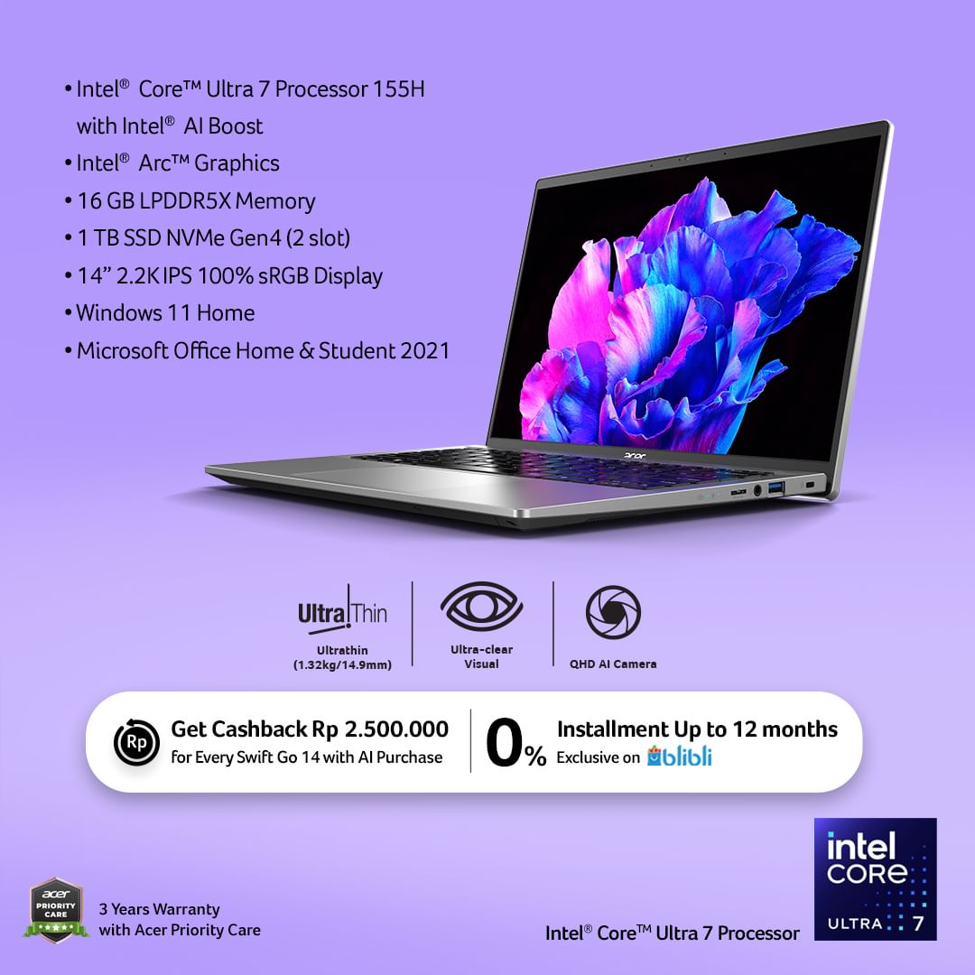 Acer Swift Go 14 (SFG14-72) dengan Intel Core Ultra 7 Resmi Dijual di Indonesia! 2 Acer Swift Go 14 SFG14 72 2