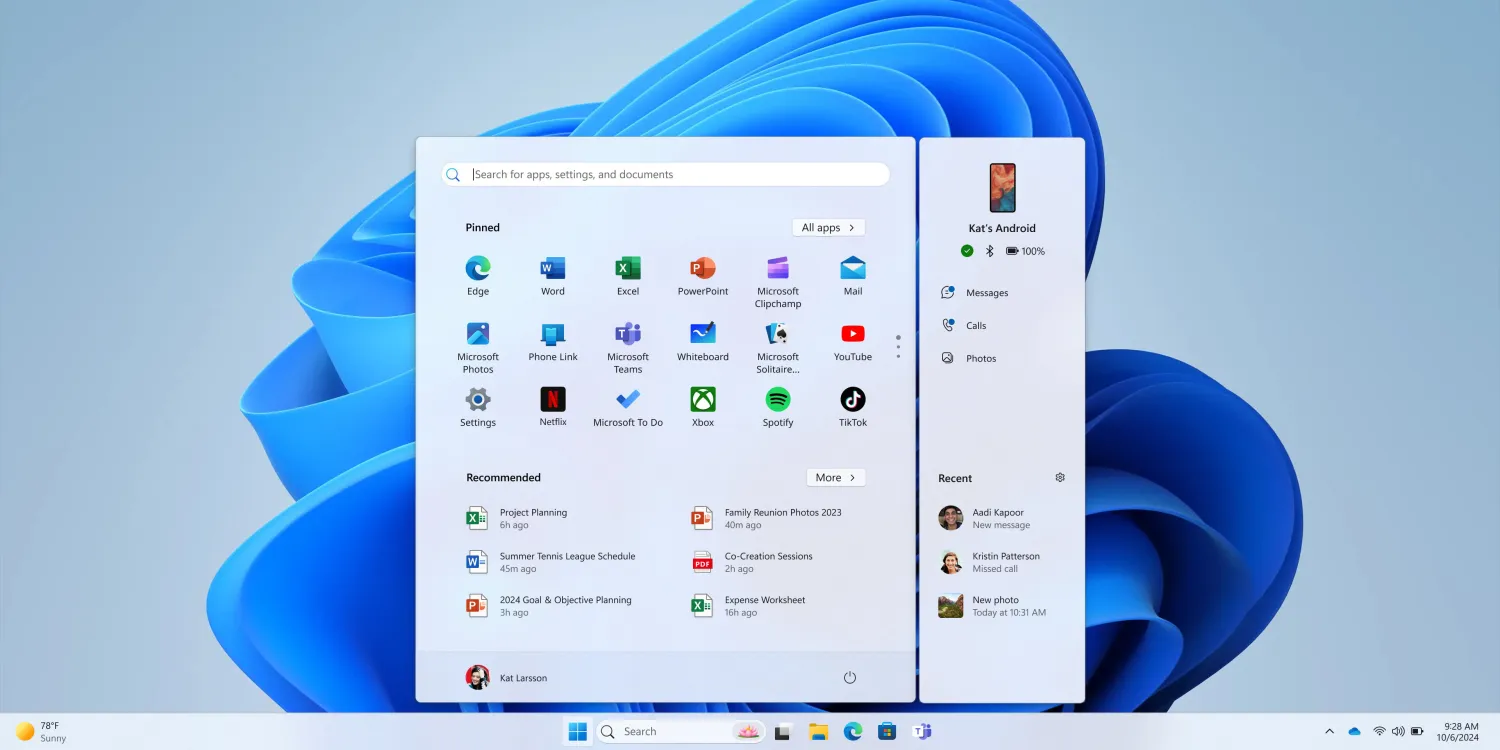 phone link windows start menu 1