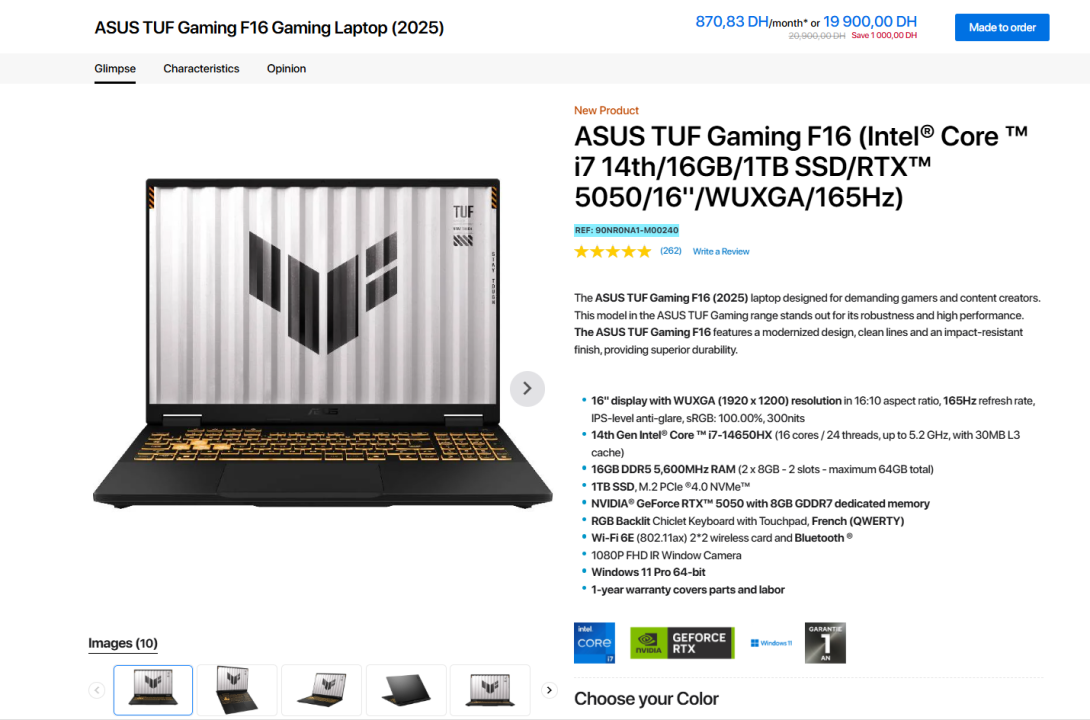 ASUS TUF Gaming F16 RTX 5050 listing