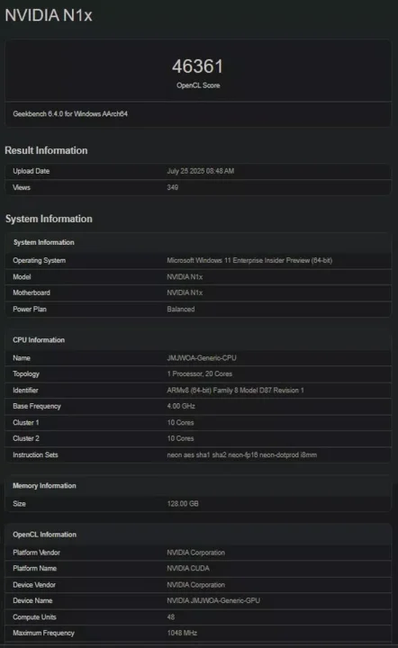 Benchmark NVIDIA N1X