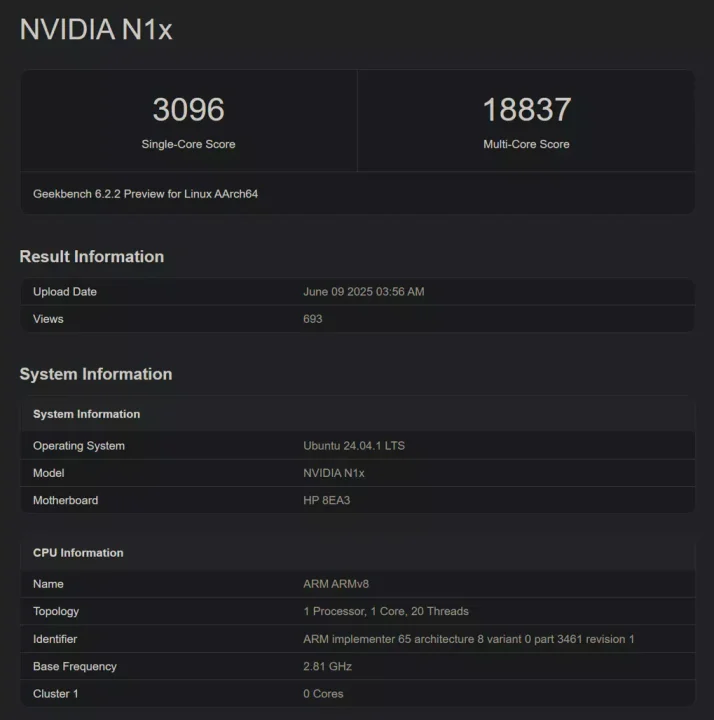 Geekbench NVIDIA GB10