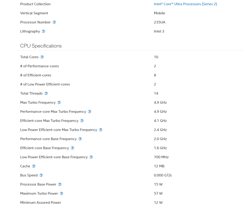core ultra 5 235ua specs