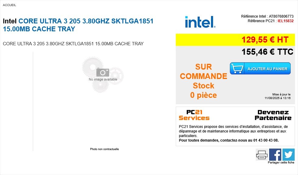 intel core ultra 3 205 listed