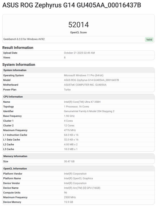 Intel Phanter Lake Core Ultra X7 358H